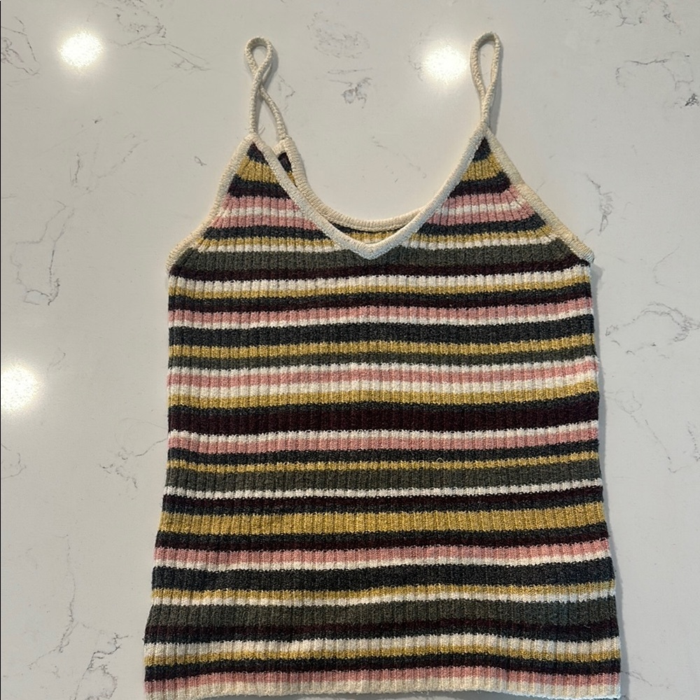 American Eagle Outfitters Ribbed Black and Pink Camisole